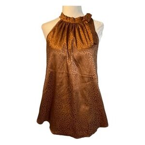 BTFBM Animal Print Halter Top Dark Brown Bow Detail Sleeveless Blouse S